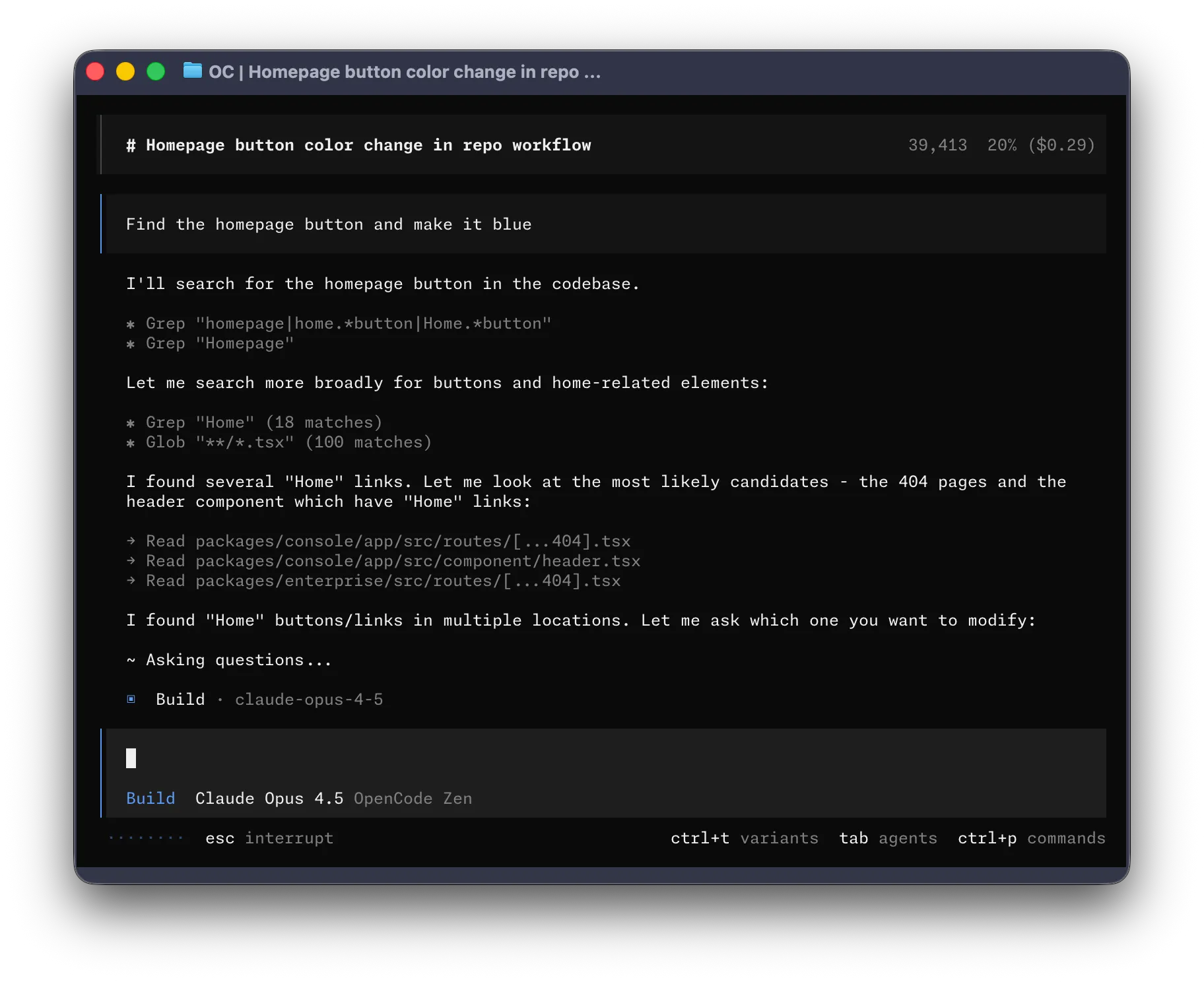 Vikasit Code TUI med opencode-temaet